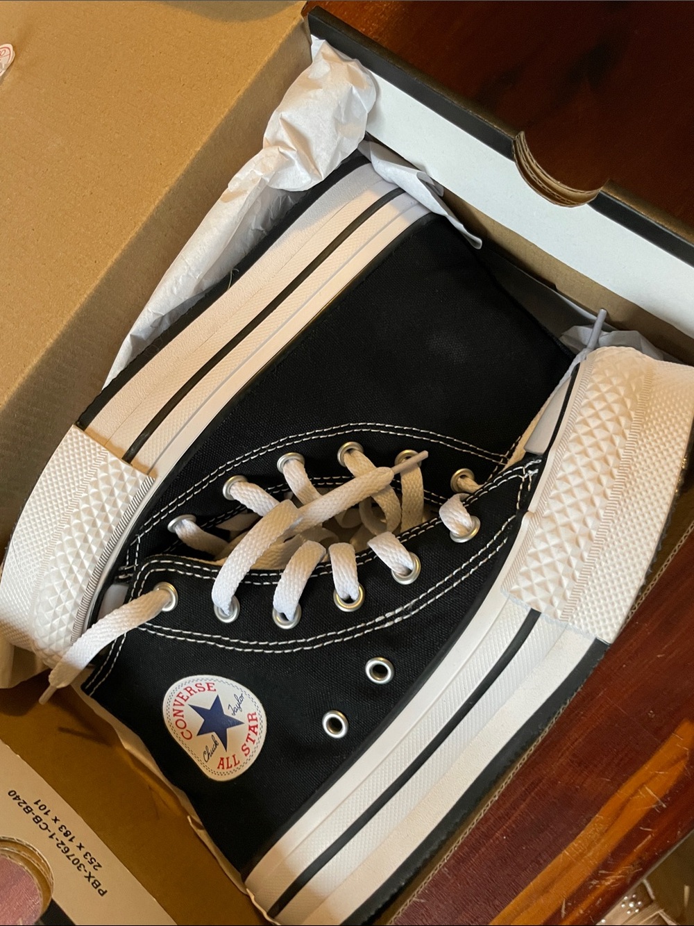 Converse lifted Black High Top Kids Sneakers with White Accents